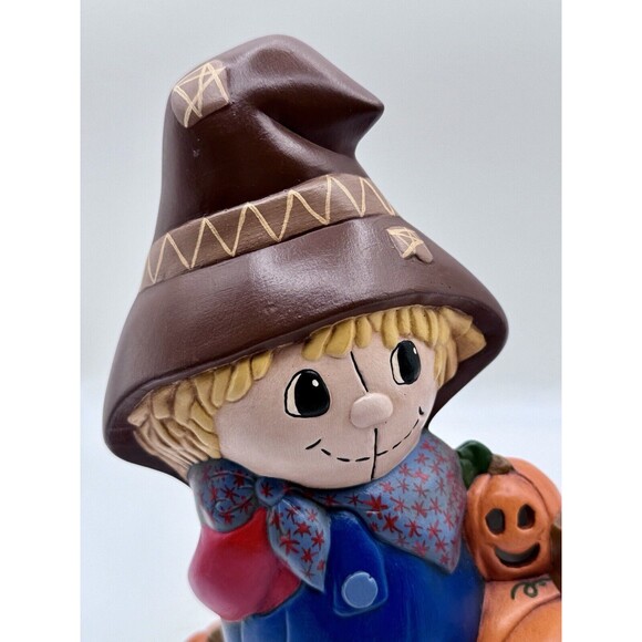 Vintage Ceramic Scarecrow Pumpkin Jackolantern Figurine Fall Halloween Decor - Picture 8 of 10